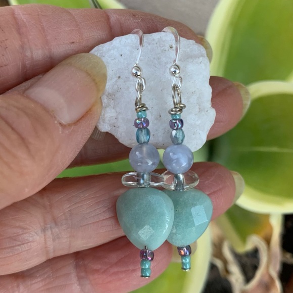 Holiday Glow Mint Amazonite Heart Earrings - Picture 9 of 12